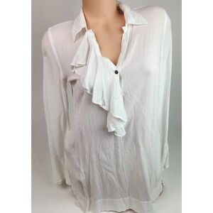 Free‎ People White Blouse Long Sleeve Button Down Shirt Womens XS Extra Small